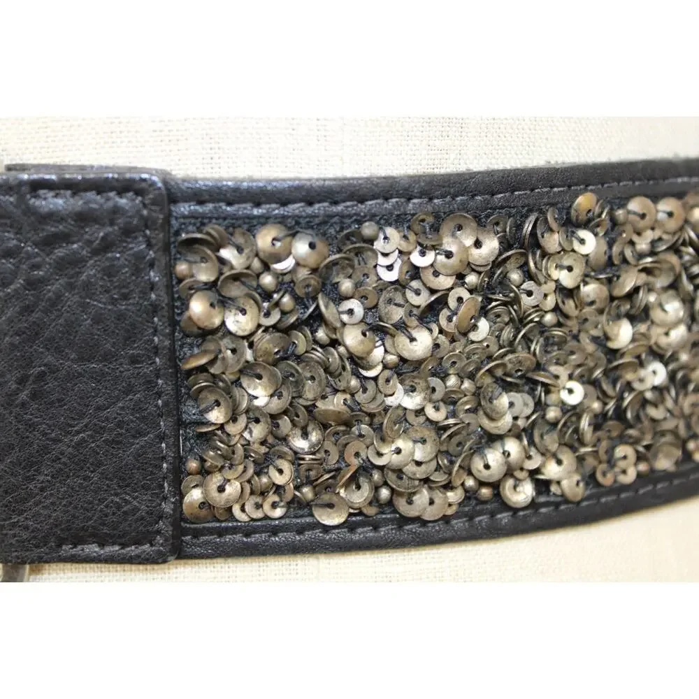 Vintage 80s Streets Ahead Size M Women's Belt Black Leather & Stretch Sequin